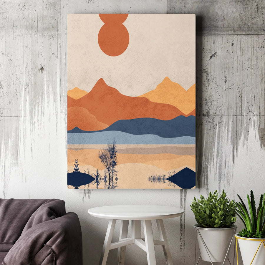 Abstract Mountain Landscape Canvas Print | Boho Desert Sun Wall Art | Premium 1.25-Inch Gallery Wrap | Modern Home Decor Gift for Living Room