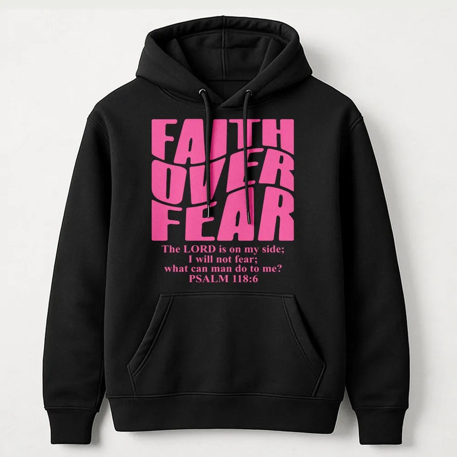 Faith Over Fear Hoodie | Wavy Retro Christian Typography | Premium Cotton Blend | Inspirational Religious Gift for Women