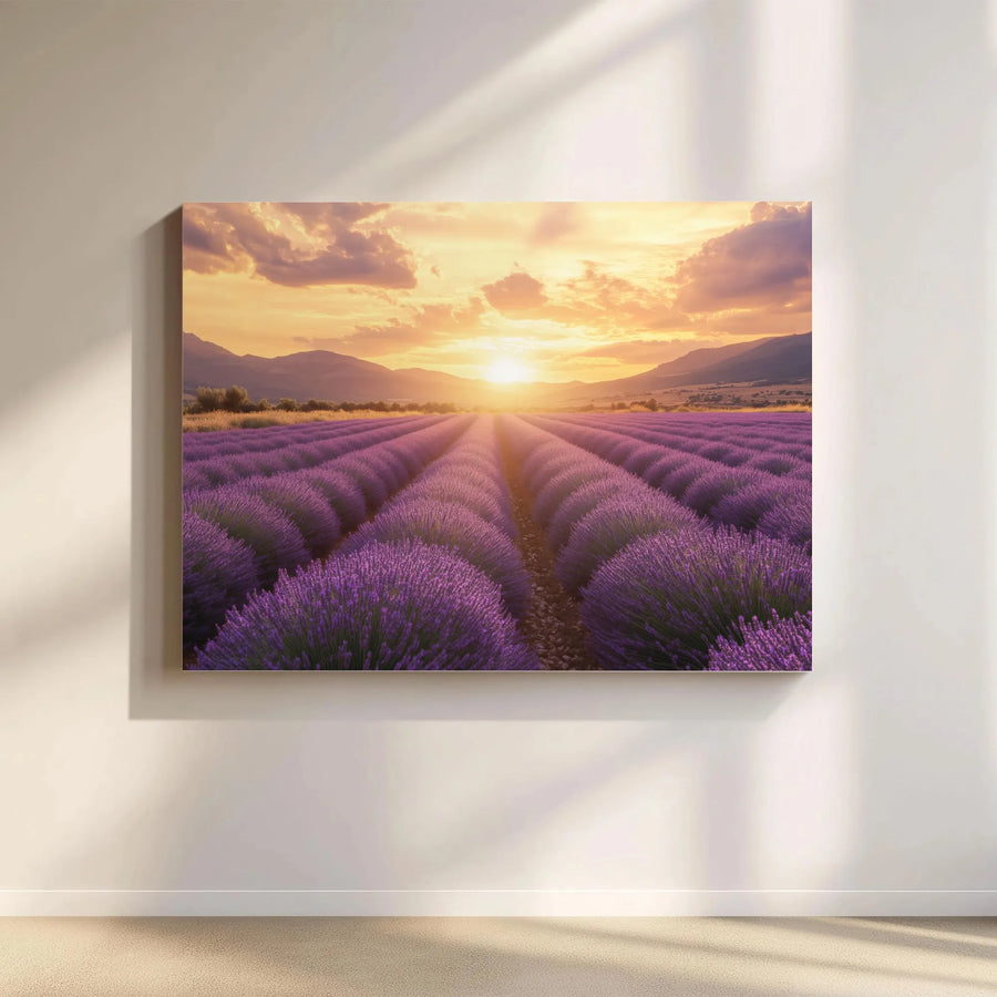 Lavender Field Canvas Wall Art | Serene Sunset Landscape Photography | Premium Gallery Wrap Print | Modern Farmhouse Living Room Decor Gift