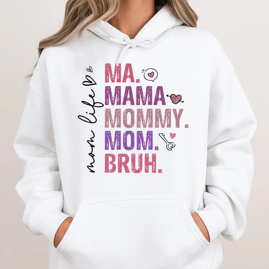 Funny Mom Bruh Hoodie | Humorous Mom Life Quote Graphic | Cozy Cotton Blend Pullover | Unique Mother's Day Gift for Her