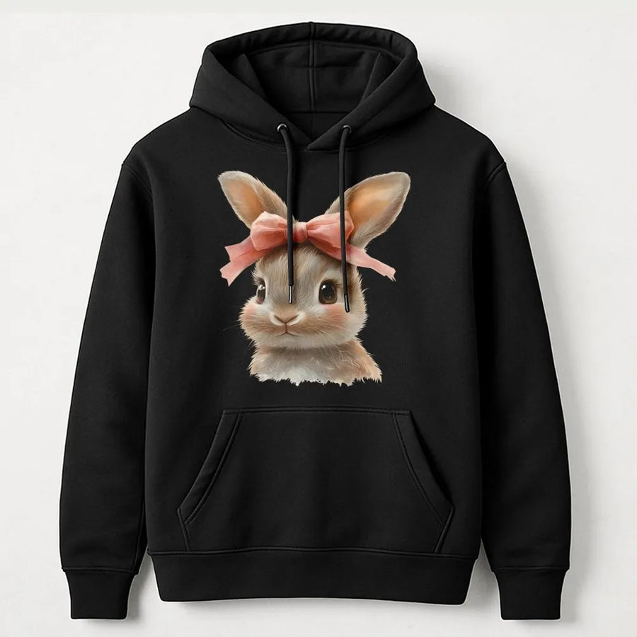 Cute Easter Bunny Hoodie | Coquette Aesthetic Bow Rabbit Graphic | Premium Cotton Blend Unisex Sweatshirt | Spring Holiday Gift for Women & Girls