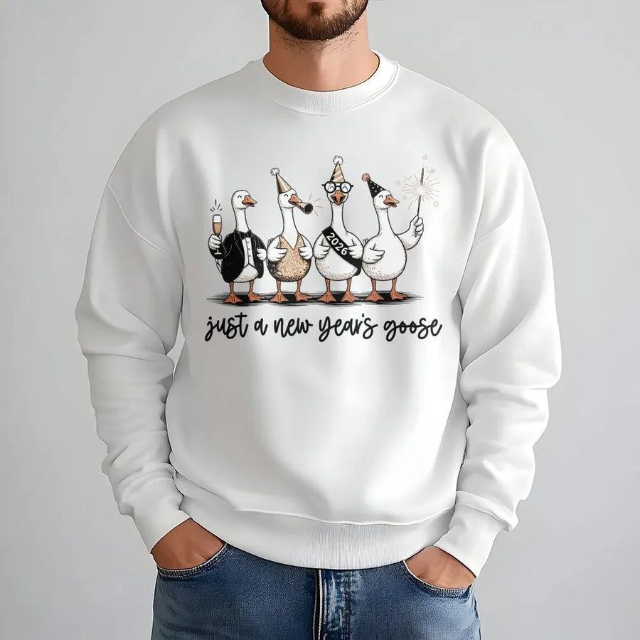 New Year Goose Sweatshirt | Funny Party Animals Graphic Tee | Soft Cotton Blend Unisex Crewneck | Cute 2026 Holiday Gift for Goose Lovers