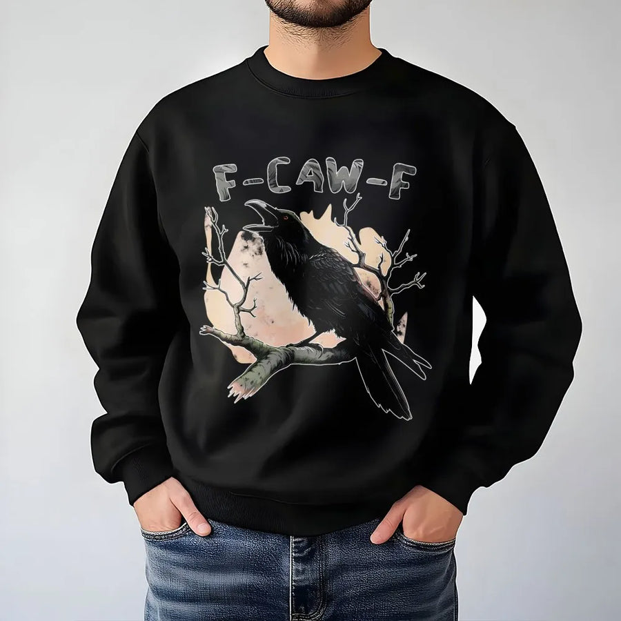 Funny Crow Sweatshirt | F-CAW-F Pun Graphic Design | Premium Cotton Blend Crewneck | Gothic Bird Lover Gift for Men and Women