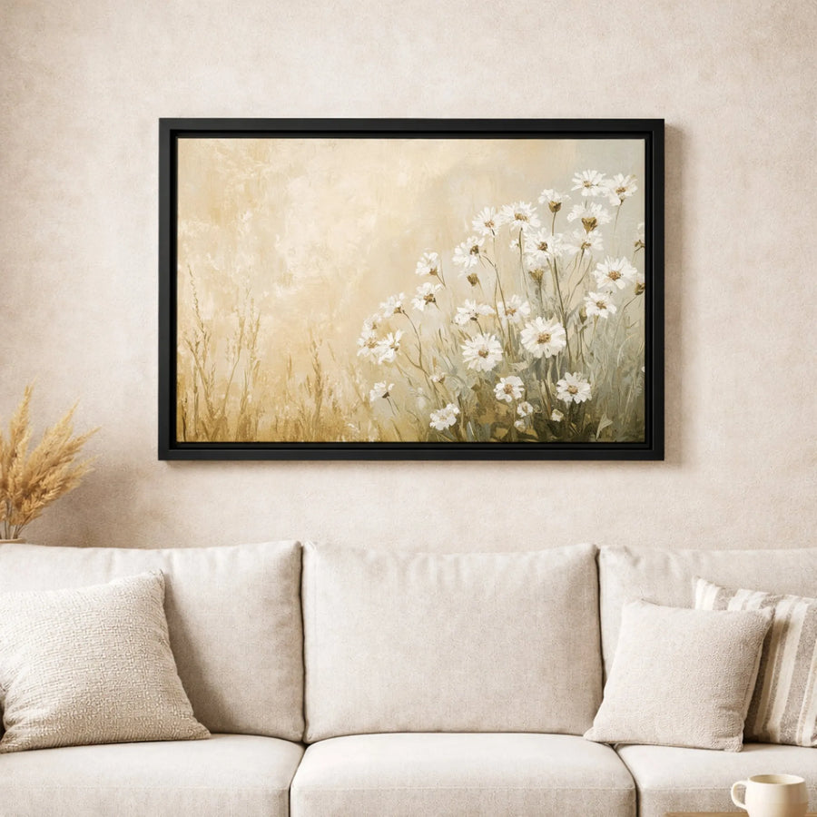 White Daisy Wildflower Canvas Art | Impressionist Floral Meadow Painting | Premium Gallery-Wrapped Print | Minimalist Home Decor Gift