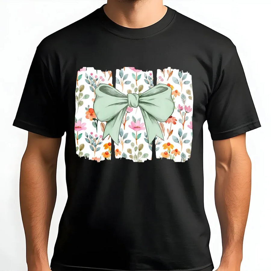 Coquette Bow T-Shirt | Wildflower Botanical Graphic Print | 100% Soft Cotton Tee | Cute Aesthetic Gift For Her