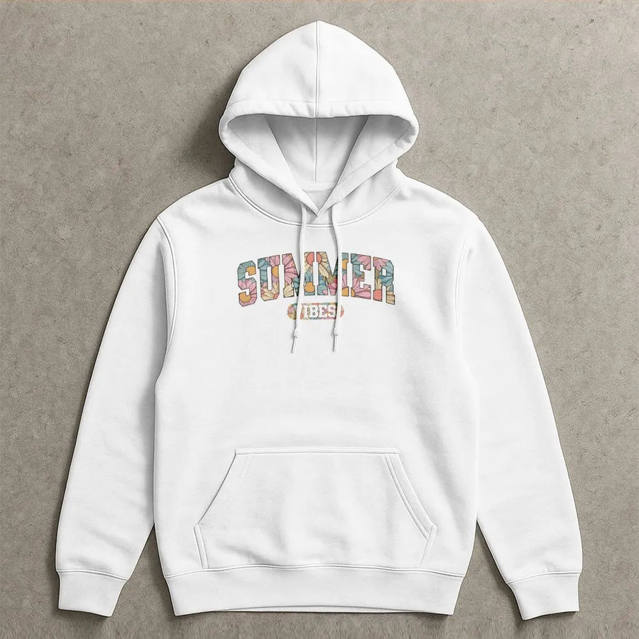 Summer Vibes Hoodie | Retro Boho Floral Graphic Pullover | Soft Cotton Blend | Cute Beach Vacation Gift for Women