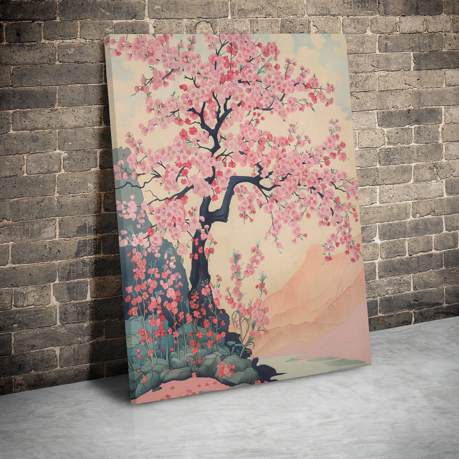 Japanese Cherry Blossom Canvas Art | Ukiyo-E Sakura Tree Print | Premium Gallery Wrap Wall Decor | Zen Home Office Gift