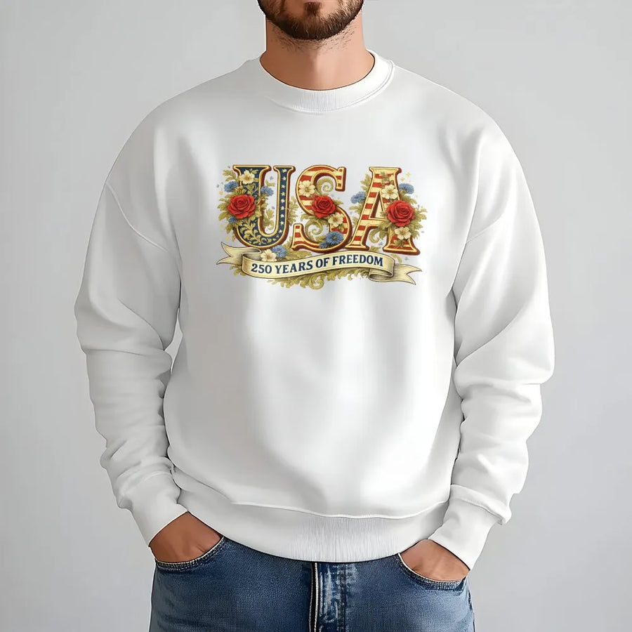 USA 250th Anniversary Sweatshirt | Vintage Floral USA Flag Design | Soft Cotton Blend Pullover | Patriotic Collector's Gift for Independence Day 2026
