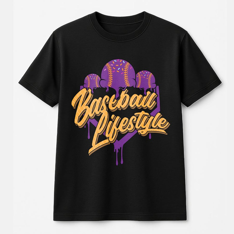 Baseball Lifestyle T-Shirt | Dripping Ice Cream Baseball Graphic | Premium 100% Cotton | Sports Fan Apparel Gift for Baseball Players and Fans