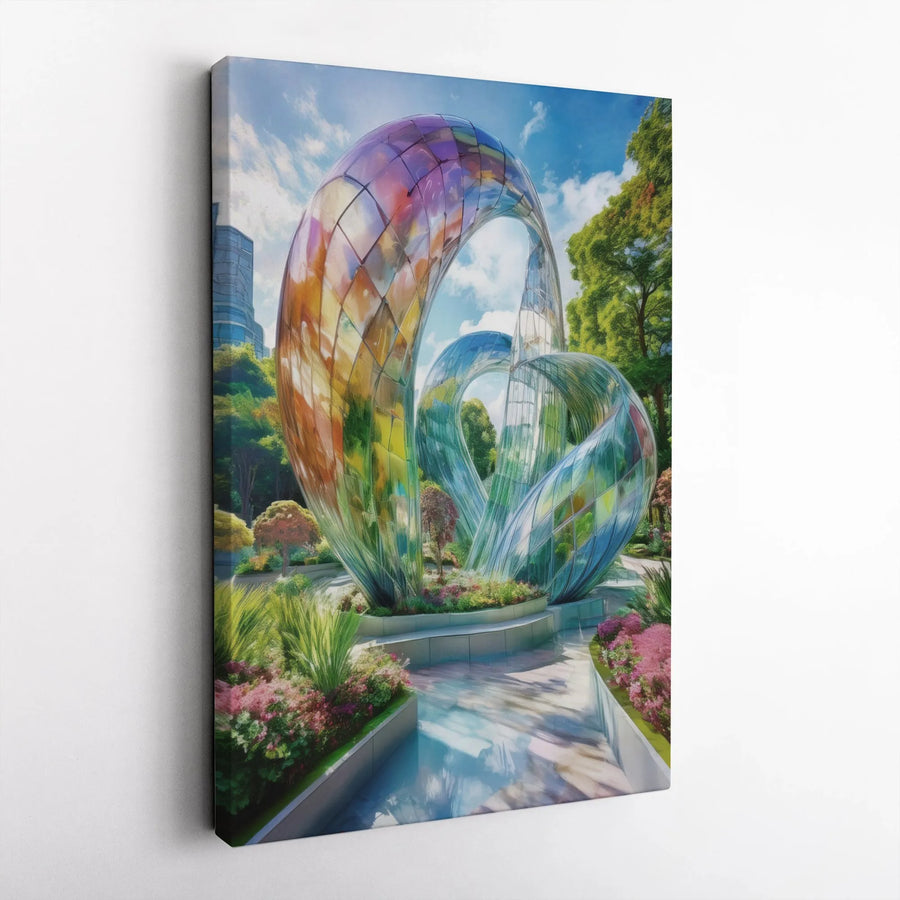 Futuristic Glass Heart Canvas Print | Abstract Urban Garden Wall Art | 1.25 Inch Gallery Wrap | Modern Home Office Decor Gift