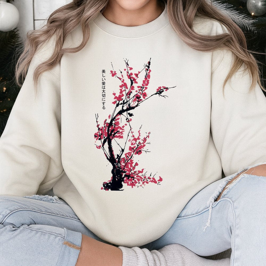 Japanese Cherry Blossom Sweatshirt | Aesthetic Sakura Graphic Art | Premium Cotton Blend | Streetwear Gift for Women & Men