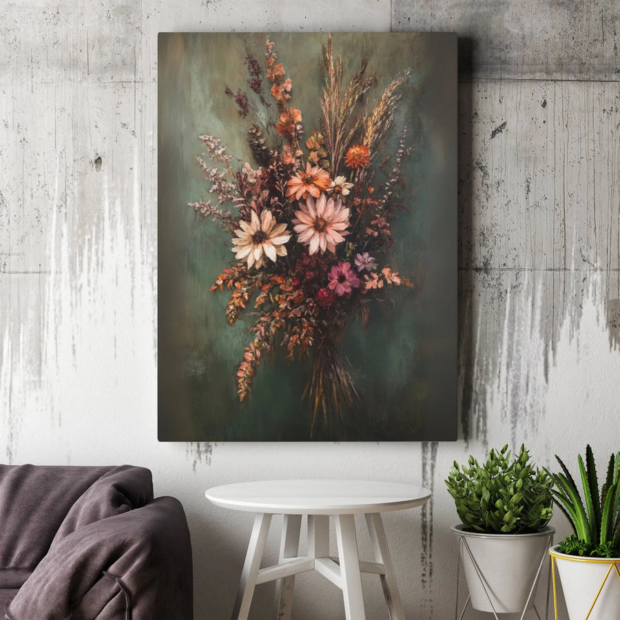 Wildflower Bouquet Canvas Wall Art | Moody Floral Oil Painting Print | Premium Gallery-Wrapped 1.25" Profile | Botanical Home Decor Gift