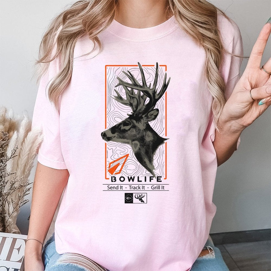 Bowhunting T-Shirt | Whitetail Deer Topographic Map Graphic | 100% Cotton Premium Apparel | Gift for Bow Hunters and Archery Enthusiasts