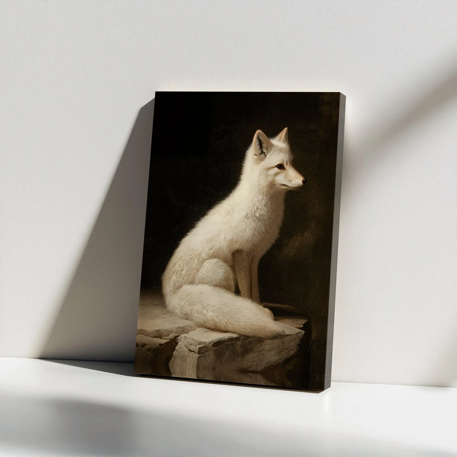 Arctic Fox Wall Art | Vintage Oil Painting Style Portrait | Premium Gallery Wrapped Canvas | Wildlife Decor for Nature Lovers