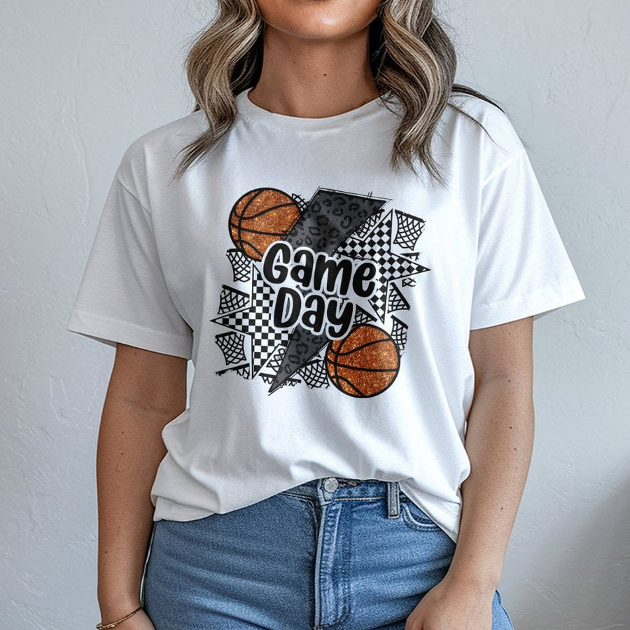 Game Day Basketball T-Shirt | Leopard Print Sports Graphic | Premium 100% Cotton Tee | Gift for Basketball Mom or Fan