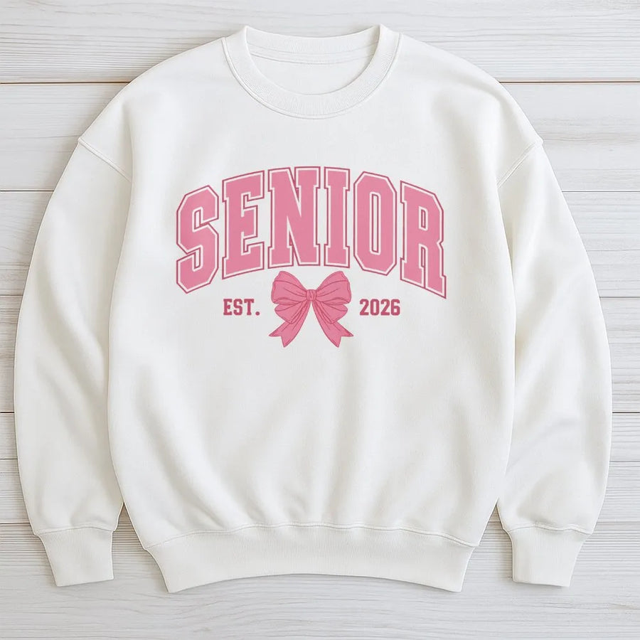 Senior 2026 Sweatshirt | Preppy Bow Graphic Aesthetic | Soft Cotton Blend | Graduation Gift for High School or College Students