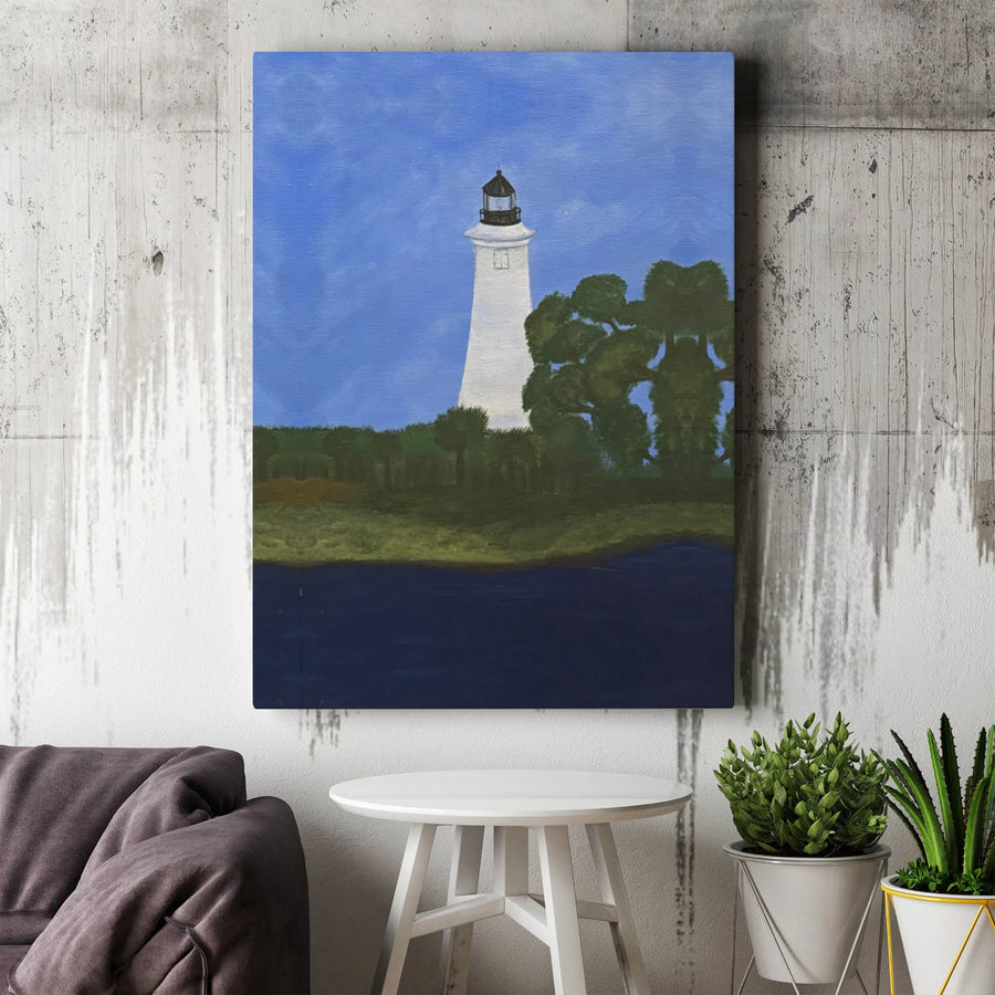Coastal Lighthouse Wall Art | Nautical Seascape Painting | Premium Gallery Wrapped Canvas | Serene Beach Home Decor Gift
