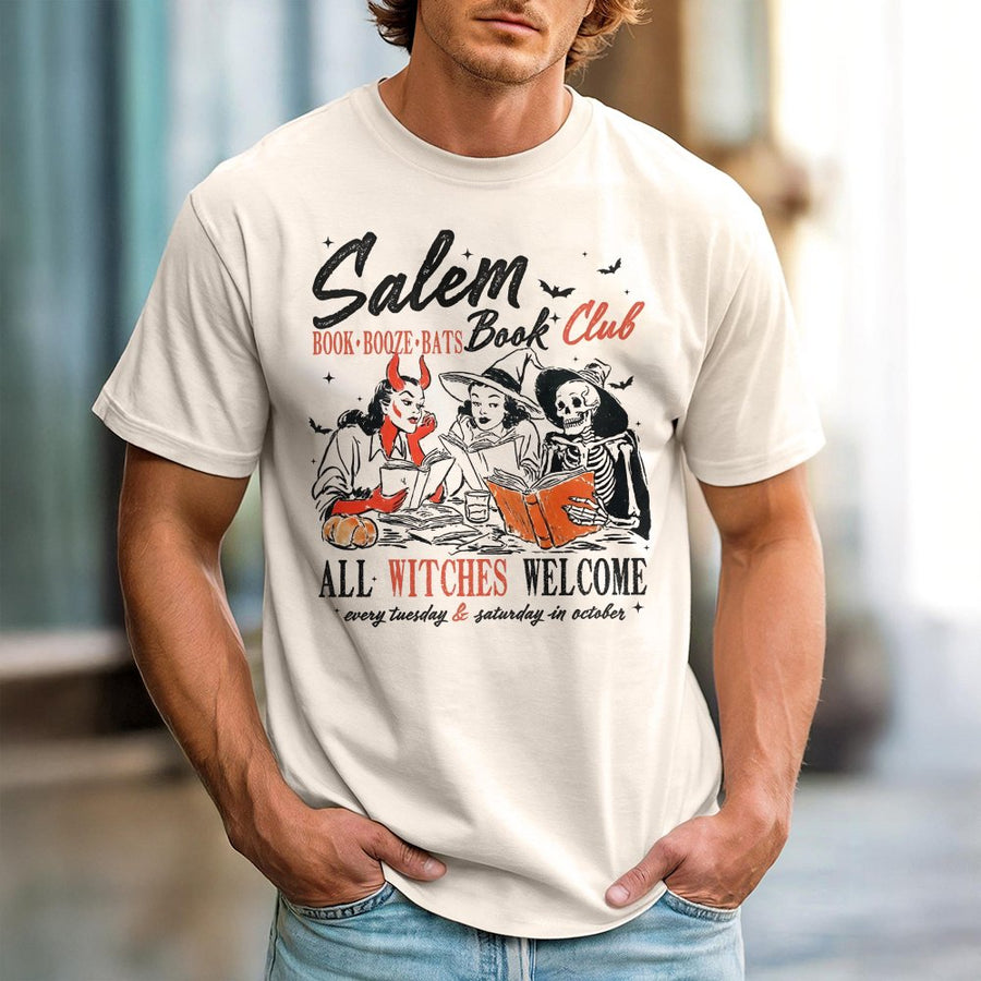 Salem Book Club T-Shirt | Retro Halloween Witchy Aesthetic Graphic | 100% Cotton Premium Tee | Spooky Reader Gift for Book Lovers