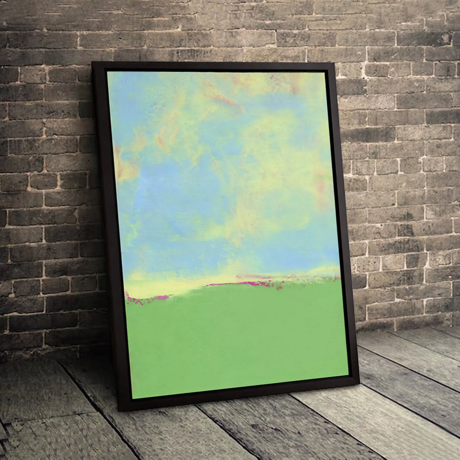 Abstract Landscape Wall Art | Green Field Blue Sky Canvas Print | Premium Gallery-Wrapped Minimalist Decor | Modern Home Interior Gift