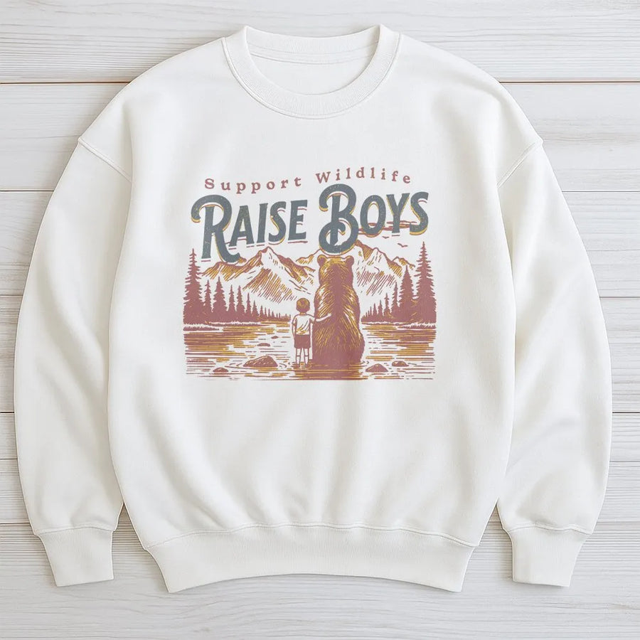 Support Wildlife Raise Boys Sweatshirt | Funny Mama Bear Graphic Tee | Premium Cotton Comfort Colors Shirt | Nature Lover Gift for Mom
