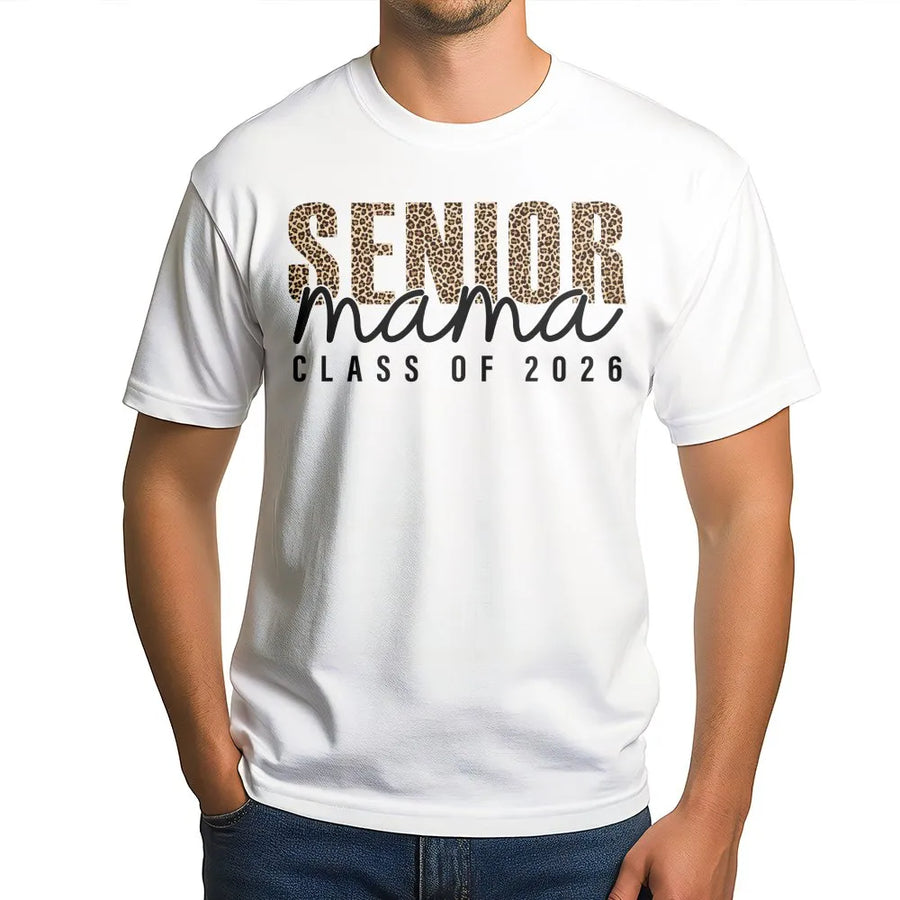 Senior Mama Class of 2026 Shirt | Leopard Print Graduation Gift | Premium Cotton Graphic Tee | Proud Mom School Spirit Apparel