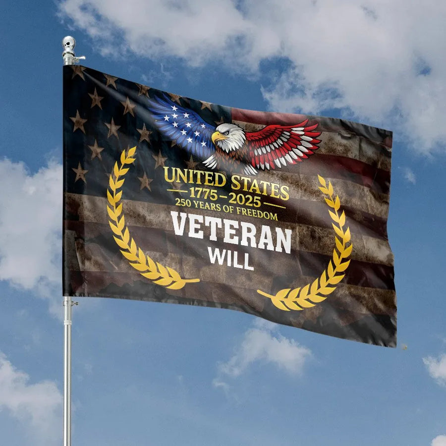 Veteran House Flag | 250th Anniversary USA Eagle Design | Weather-Resistant Polyester | Patriotic Military Family Gift