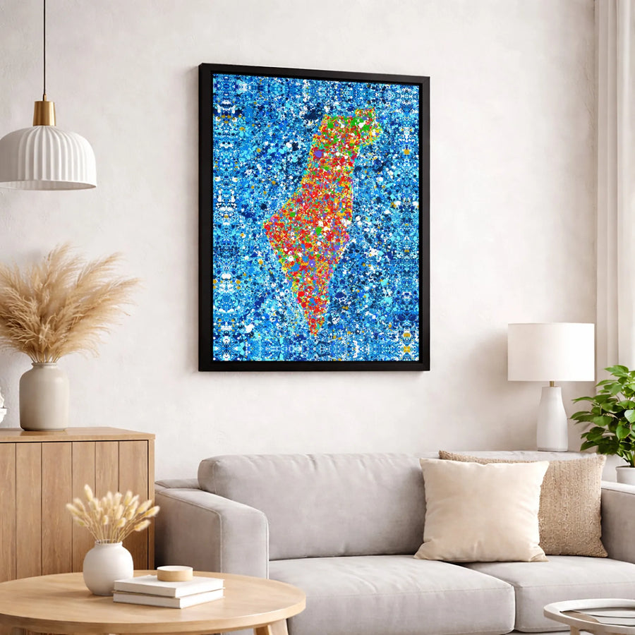 Israel Map Canvas Print | Abstract Colorful Splatter Paint Art | Premium Fade-Resistant Gallery Wrap | Modern Home Office Decor Gift