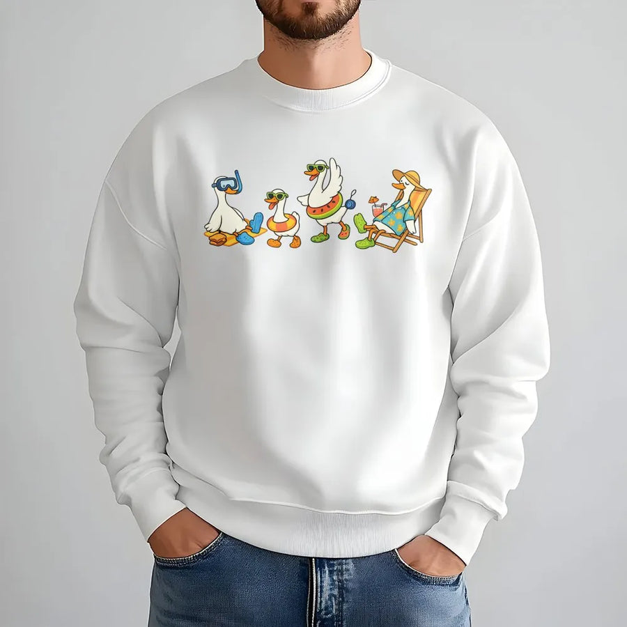 Silly Goose Sweatshirt | Funny Cartoon Beach Geese Graphic | Cozy Cotton Blend Pullover | Unisex Animal Lover Gift
