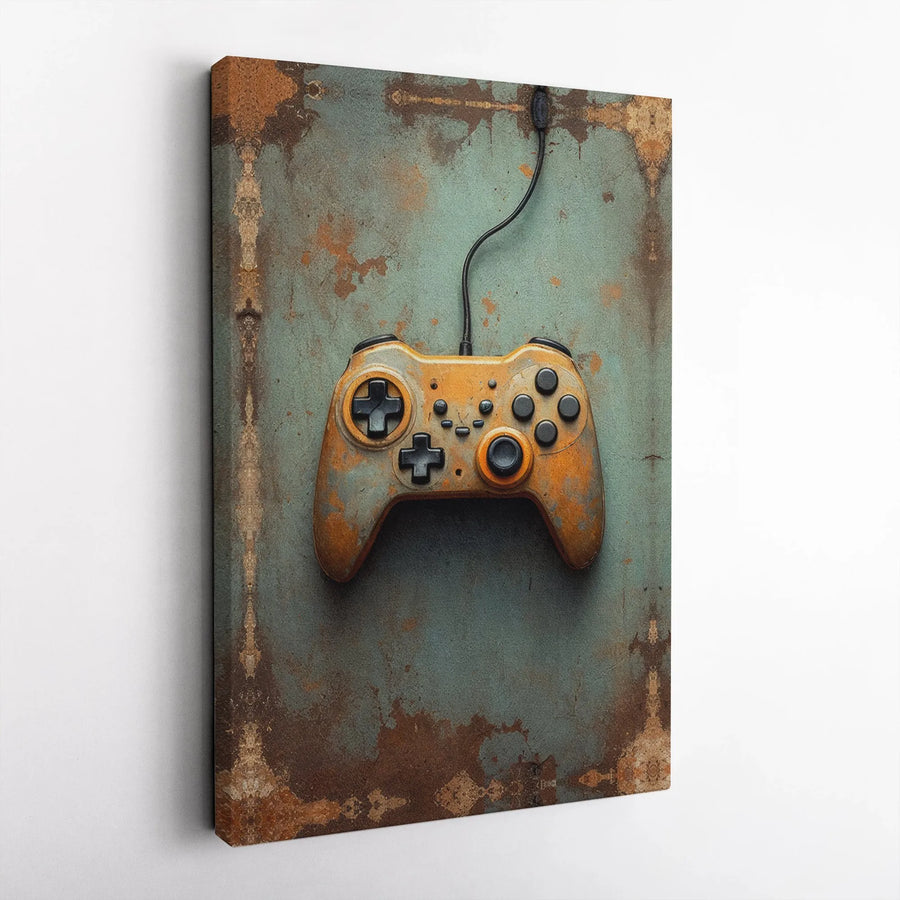 Vintage Gaming Controller Wall Art | Rusted Industrial Grunge Aesthetic | Premium Gallery-Wrapped Canvas | Gamer Gift for Gaming Room Decor