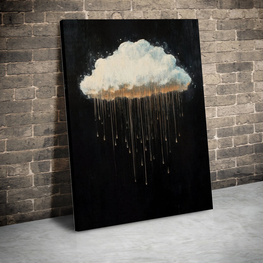 Abstract Cloud Canvas Wall Art | Dripping Gold Rain Design | Premium 1.25-Inch Gallery Wrap | Modern Home Decor Gift