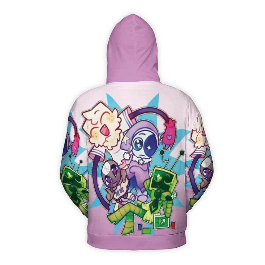 Kawaii Anime 3D Hoodie | Pastel Cyberpunk Character Graphic | Premium Brushed Fleece Pullover | Unisex Gift for Gamer Otaku