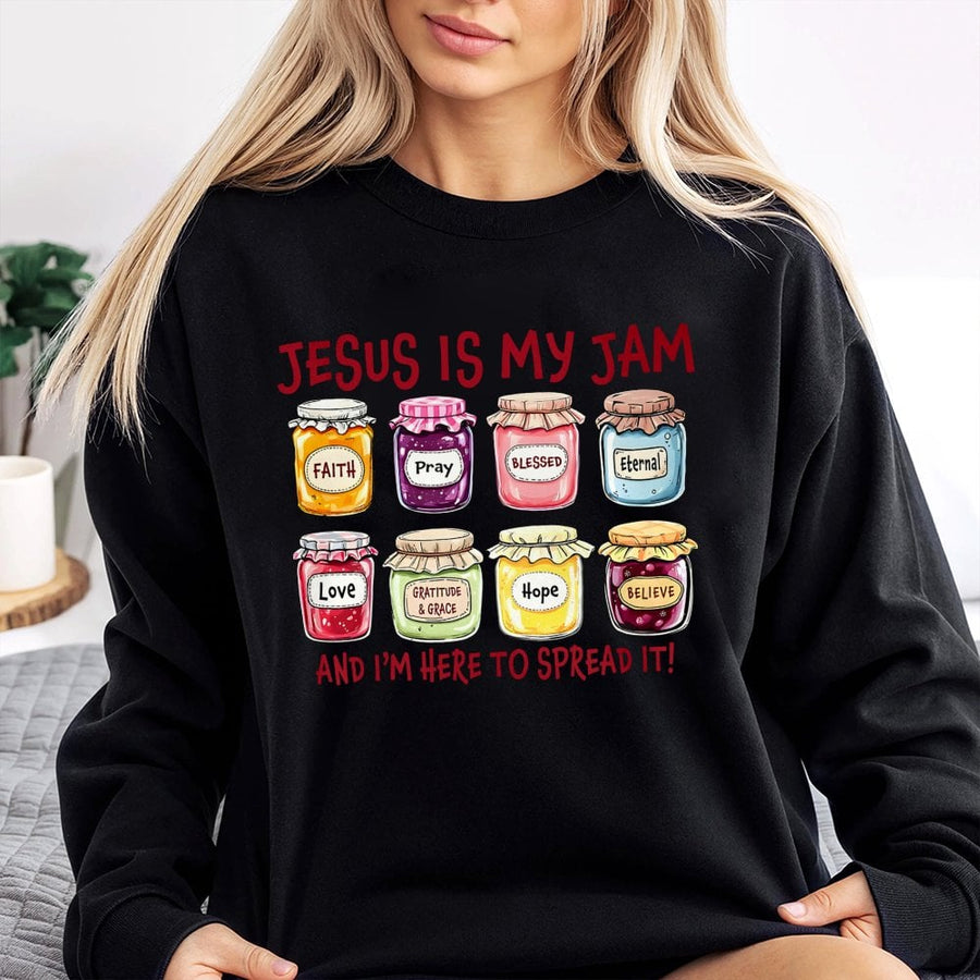 Jesus Is My Jam Sweatshirt | Christian Faith Quote Graphic Tee | Premium Cotton Blend | Religious Gift for Women and Men