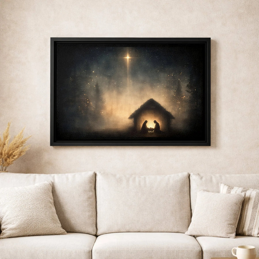 Nativity Scene Canvas Print | Star of Bethlehem Wall Art | Gallery Quality 1.25" Profile | Religious Christmas Home Decor Gift