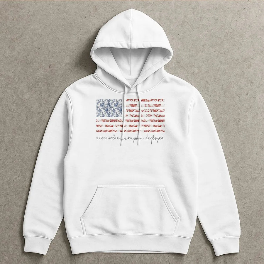 Red Friday Hoodie | Floral American Flag Remember Everyone Deployed | Premium Cotton Graphic Tee | Military Family Support Gift