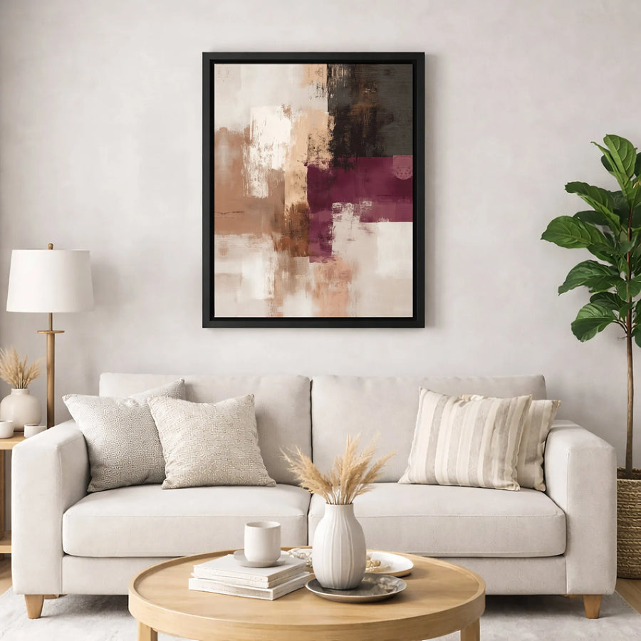 Abstract Burgundy Wall Art | Modern Brown And Beige Brushstroke Canvas | Premium Gallery-Wrapped Print | Large Minimalist Decor For Living Room