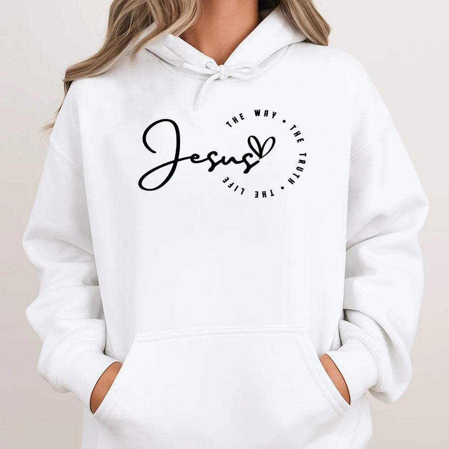 Jesus Hoodie | The Way The Truth The Life Bible Verse Crewneck | Soft Cotton Blend Pullover | Christian Faith Based Gift for Women