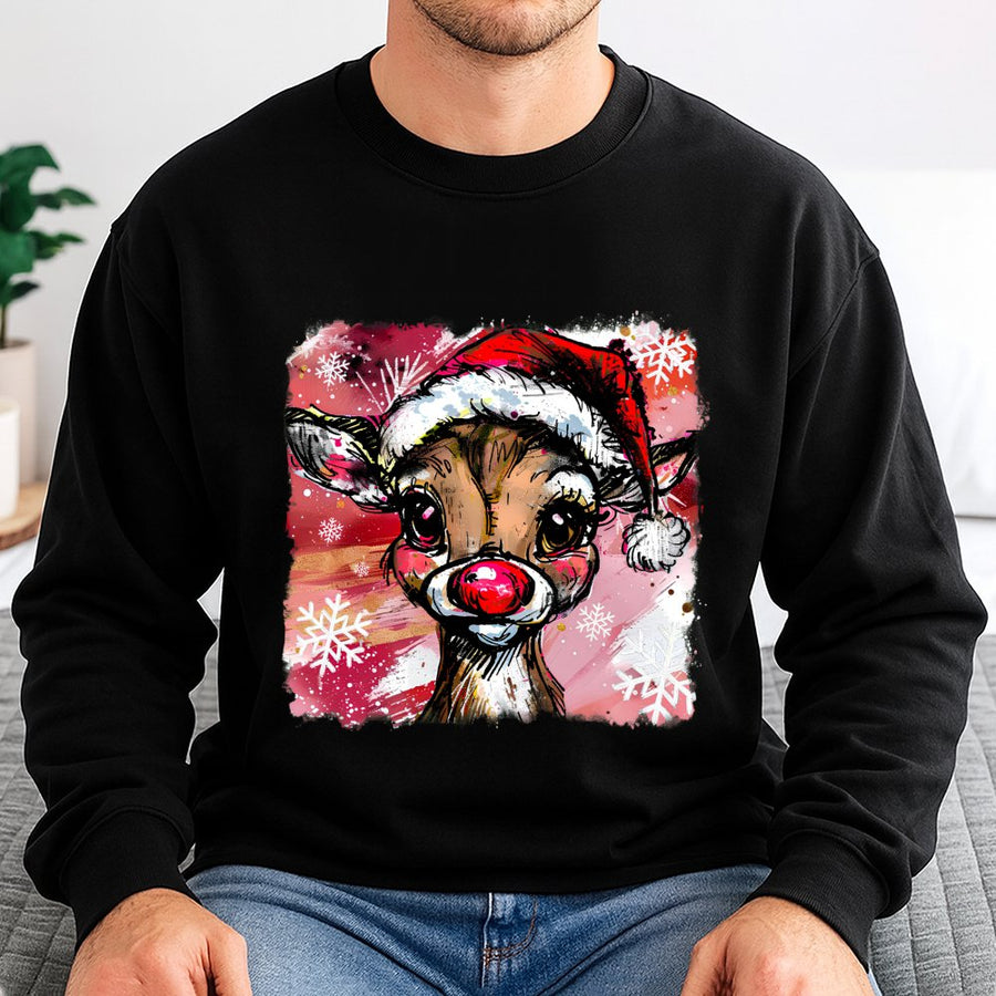 Reindeer Christmas Sweatshirt | Cute Red Nosed Holiday Graphic | Premium Cotton Blend | Cozy Festive Gift for Women and Men