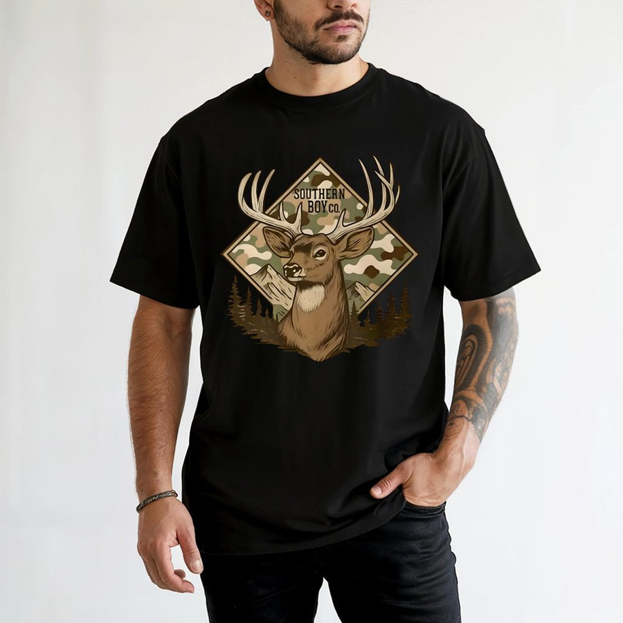 Deer Hunting T-Shirt | Camo Diamond Buck Graphic | Premium 100% Cotton Tee | Outdoorsman Gift for Men & Women