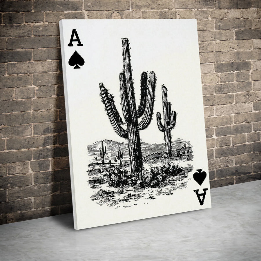 Ace of Spades Cactus Canvas Art | Vintage Western Playing Card Design | Premium Gallery Wrapped Print | Collector's Game Room Decor Gift for Men