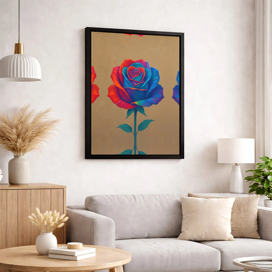 Abstract Rose Canvas Print | Vibrant Red and Blue Floral Art | 1.25 Inch Premium Gallery Wrap | Modern Home Decor Gift