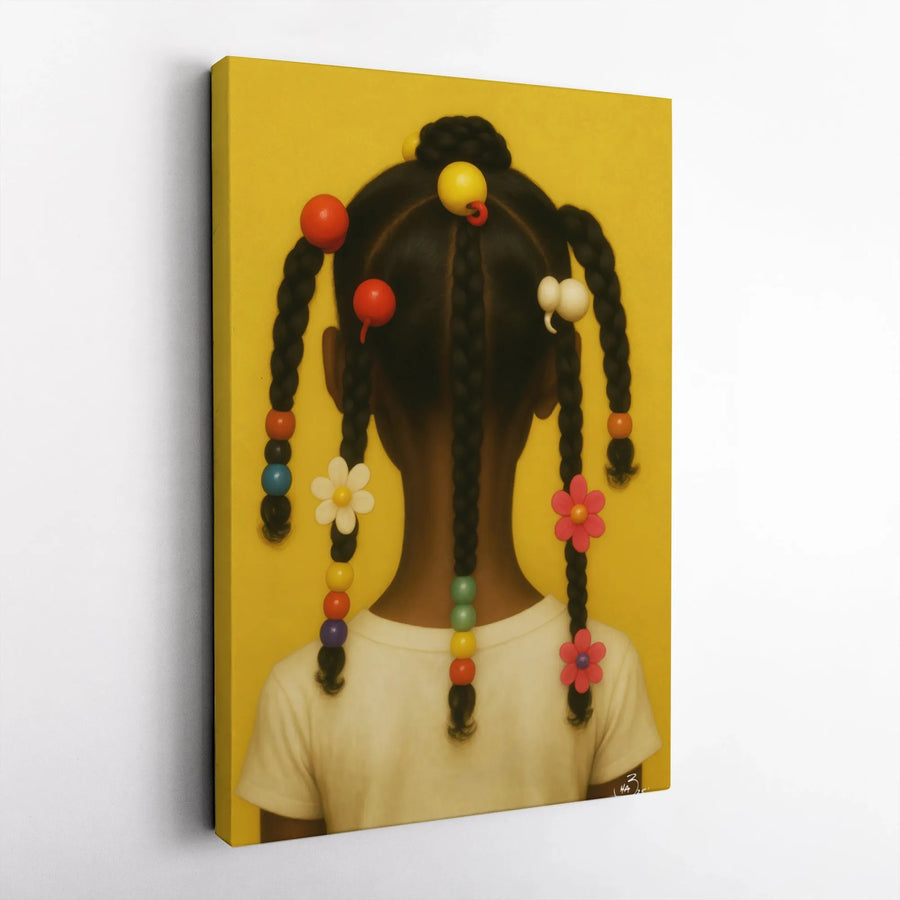 Black Girl Art Canvas Print | Colorful Hair Beads Portrait | Premium Fade-Resistant Gallery Wrap | Cultural Wall Decor for Kids Bedroom