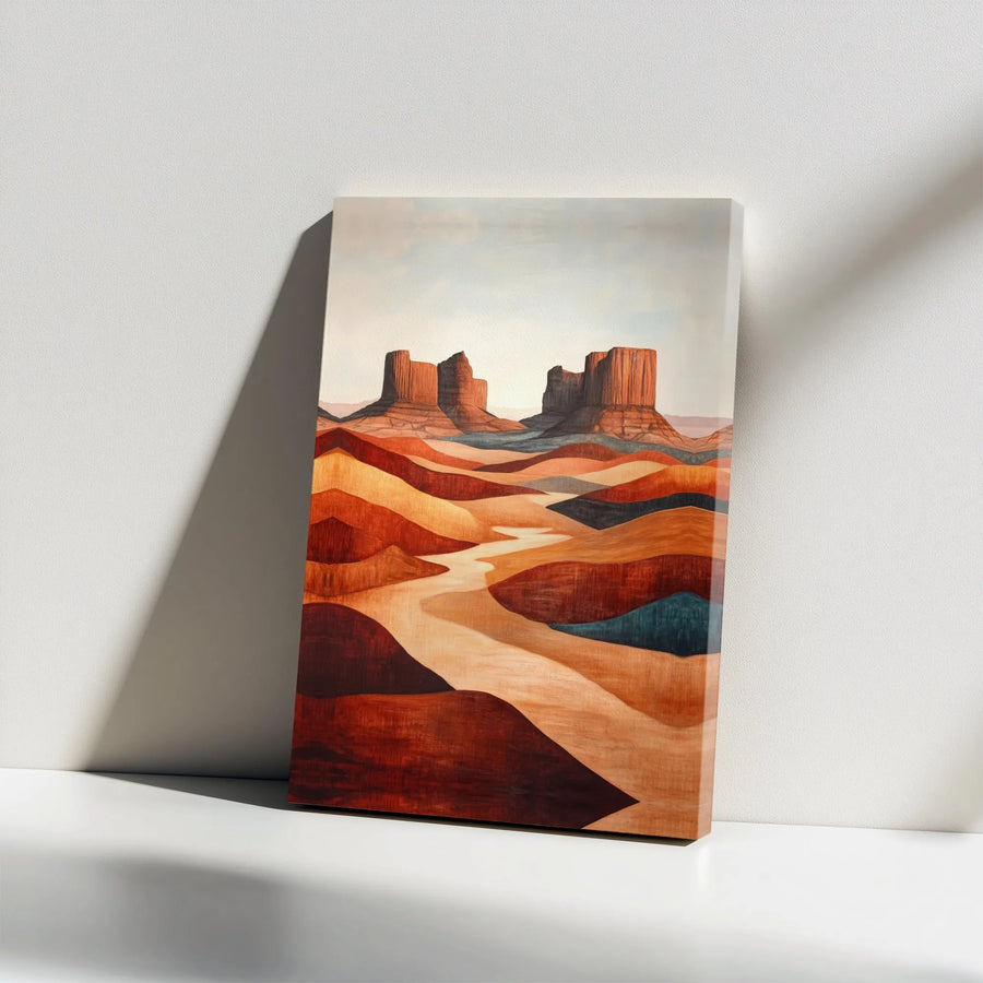 Southwestern Desert Landscape Canvas | Abstract Red Rock Buttes Art | Gallery Wrap Premium Print | Modern Home & Office Wall Decor