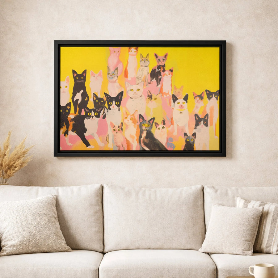 Colorful Cat Crowd Canvas Print | Vibrant Whimsical Feline Wall Art | Premium Fade-Resistant Gallery Wrap | Gift For Cat Lovers And Home Decor