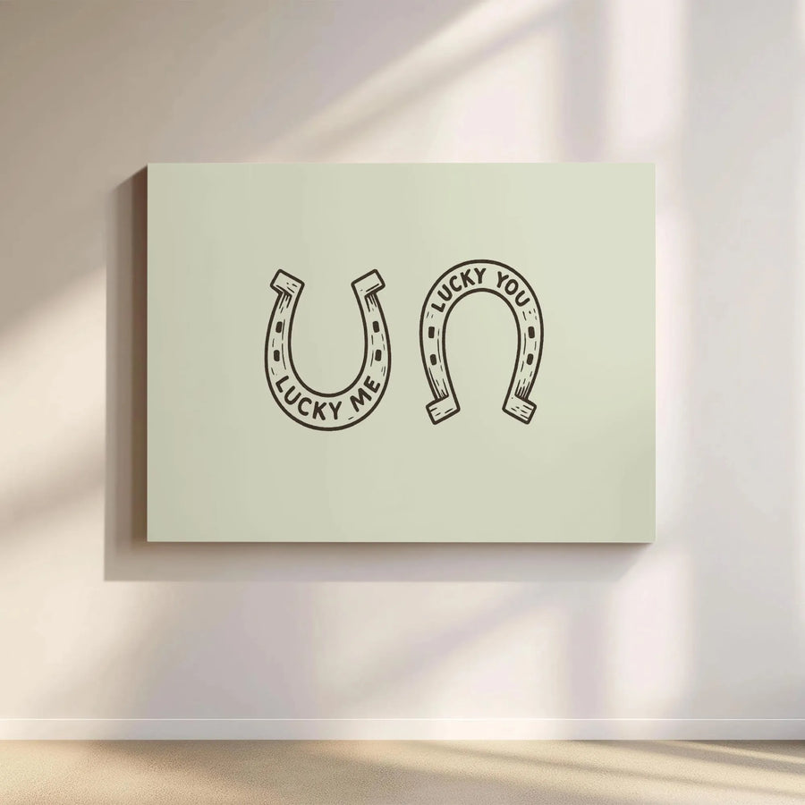Lucky Horseshoe Canvas Wall Art | Lucky Me Lucky You Minimalist Design | Premium Gallery Wrap 1.25" Depth | Charming Home Decor Gift for Couples
