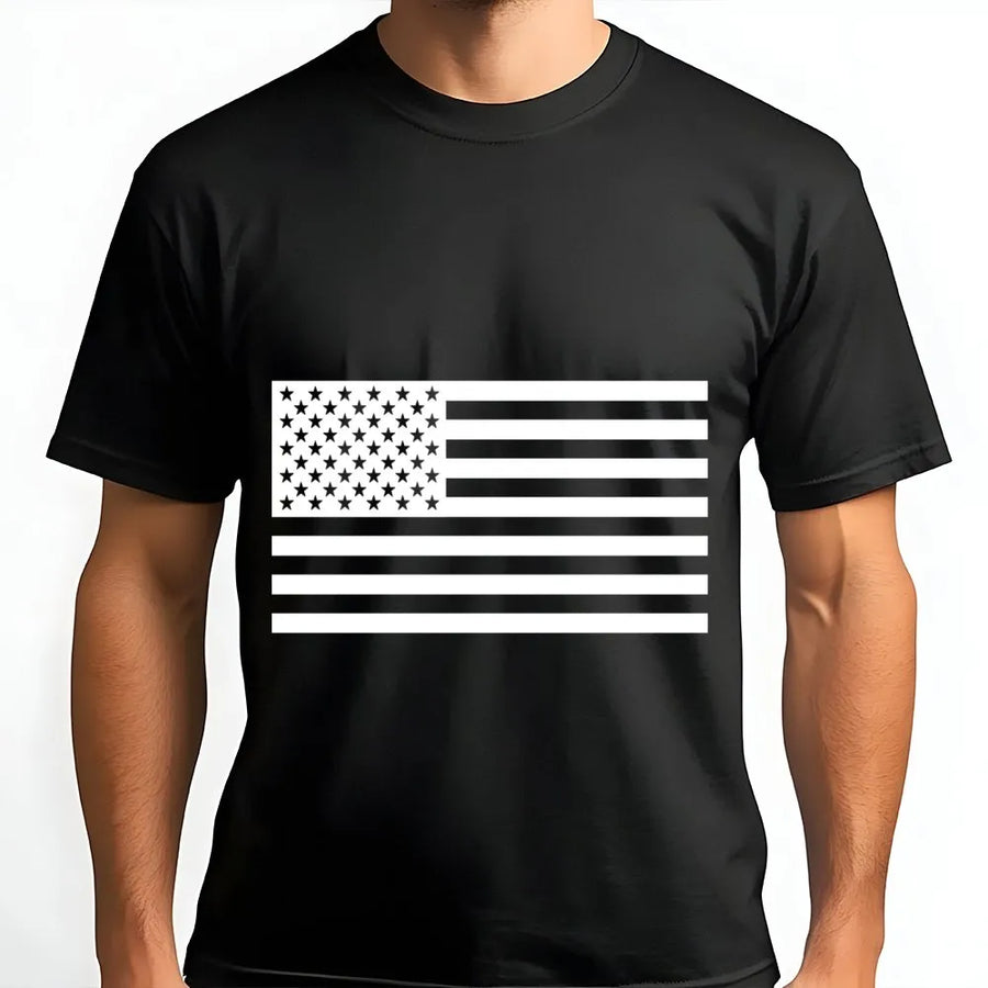 Black and White American Flag T-Shirt | Monochrome USA Flag Pullover | Soft Crewneck Jumper | Patriotic Gift for Men