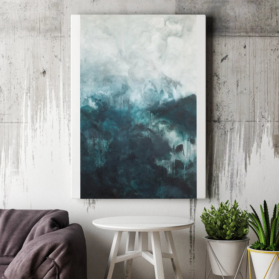 Moody Abstract Ocean Vertical Canvas | Stormy Seascape Watercolor Painting | Premium Gallery Wrapped Canvas | Modern Living Room Decor Gift