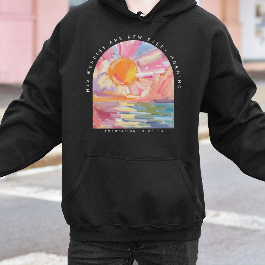 His Mercies Are New Every Morning Hoodie | Aesthetic Bible Verse Graphic Print | Premium Cotton-Blend Comfort | Christian Faith Gift for Women
