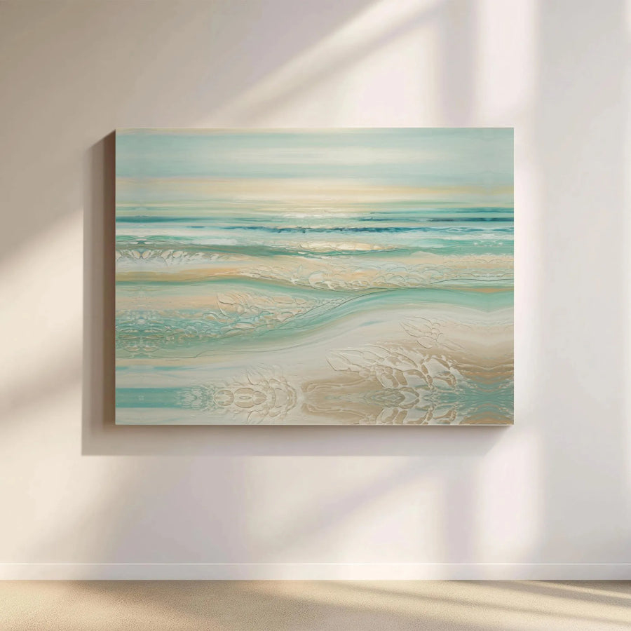 Abstract Coastal Seascape Canvas | Textured Ocean Wave Wall Art | Premium Gallery Wrap Decor | Calm Beach Painting For Living Room