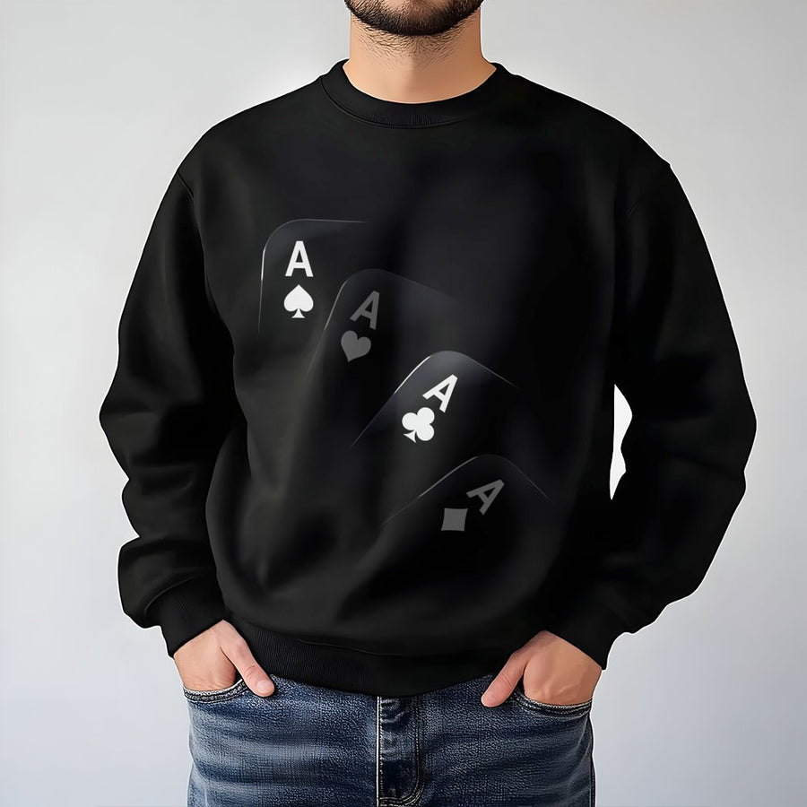 Poker Sweatshirt | Four Aces Playing Cards Graphic | Premium Cotton Blend | Casino Gambler Gift for Men and Women