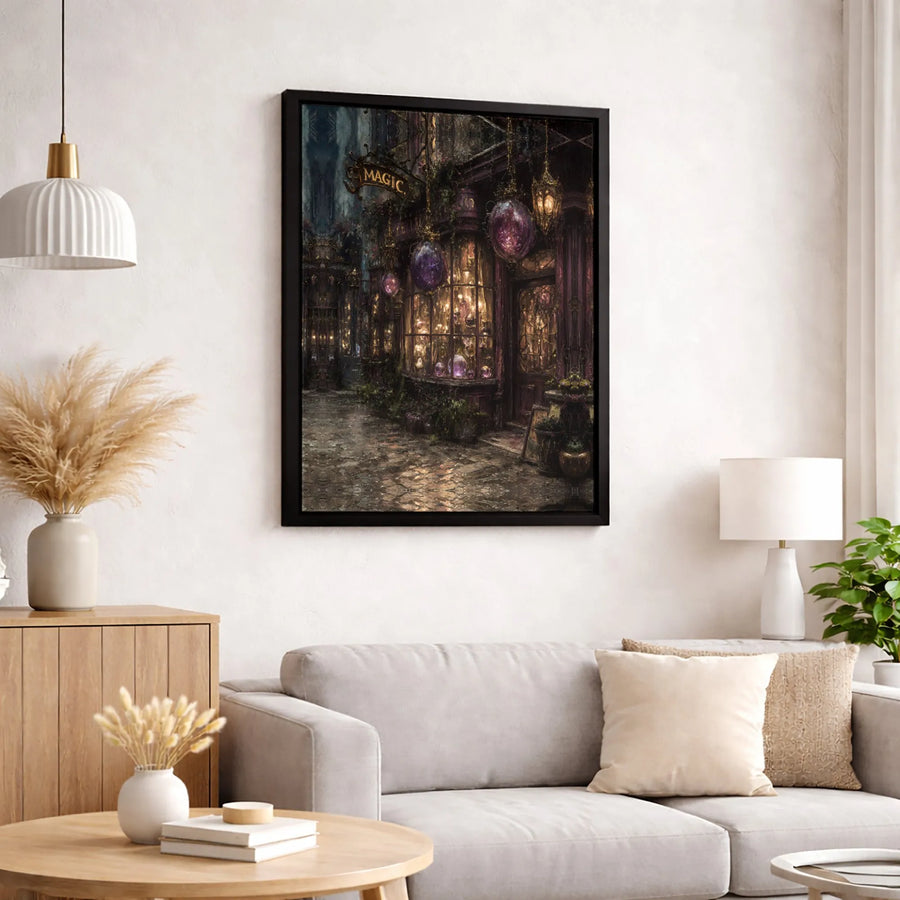 Magic Shop Canvas Print | Dark Academia Fantasy Wall Art | Gallery Quality Premium Decor | Enchanted Alleyway Gift for Book Lovers
